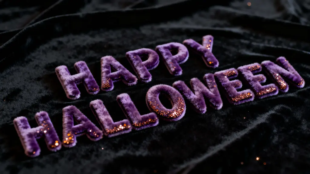 HAPPY HALLOWEEN velvet extruded letters close-up