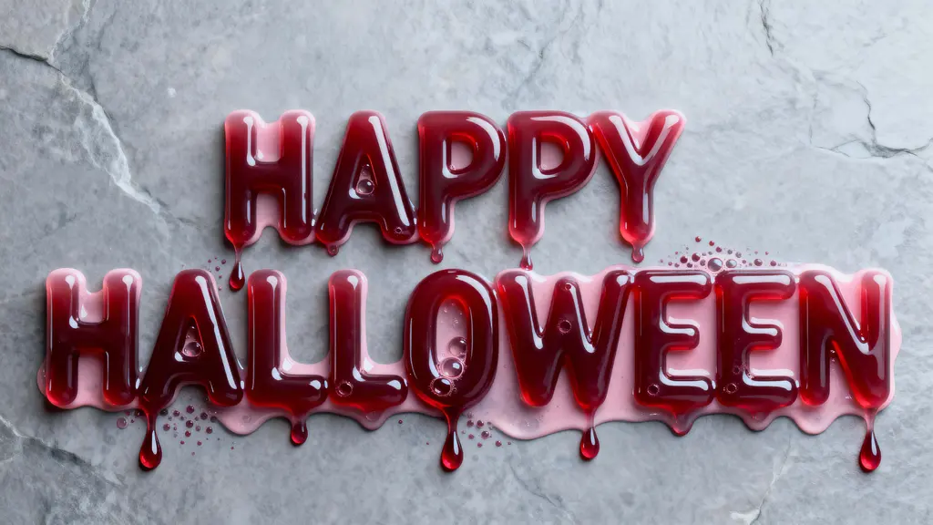 HAPPY HALLOWEEN viscous liquid-gel typography close-up