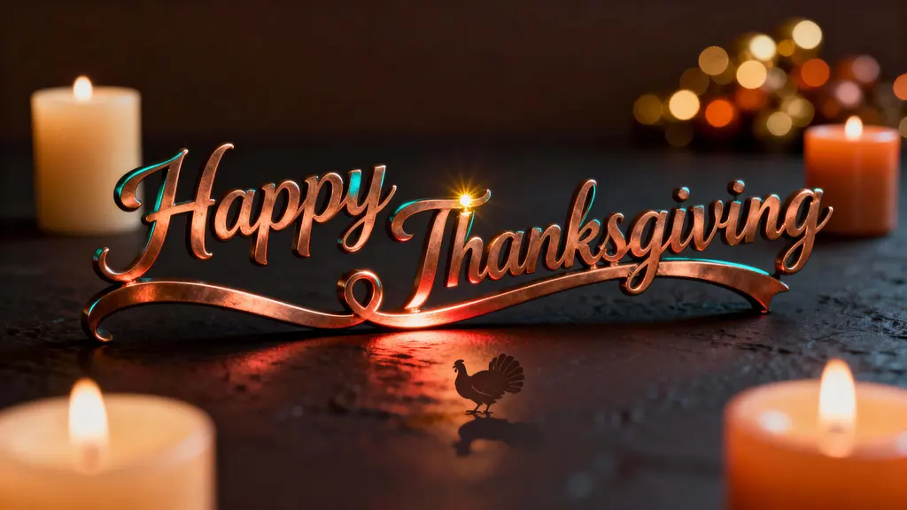 Happy Thanksgiving copper script centerpiece