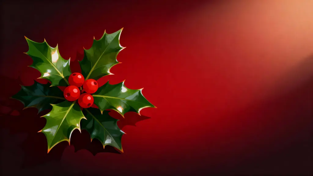 Holly Sprig on Rich Red Backdrop