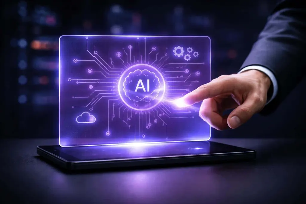 Holographic AI Interface Above Tablet