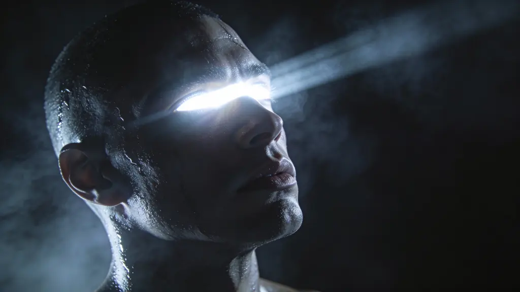 Human Figure with Glowing Band Eyes