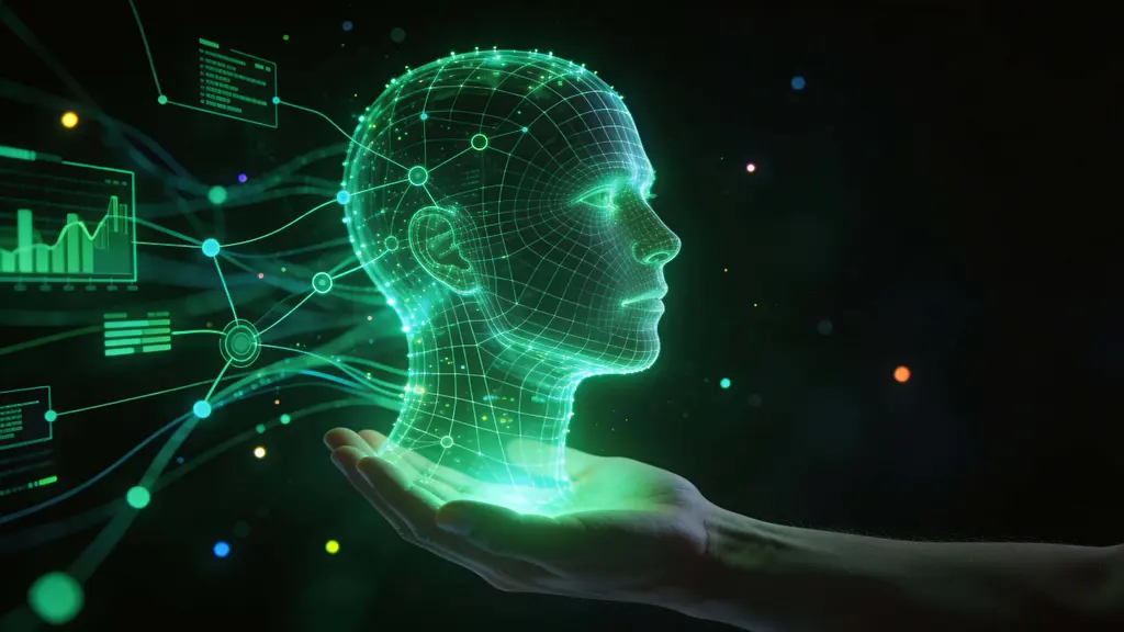 Human hand cradling digital head