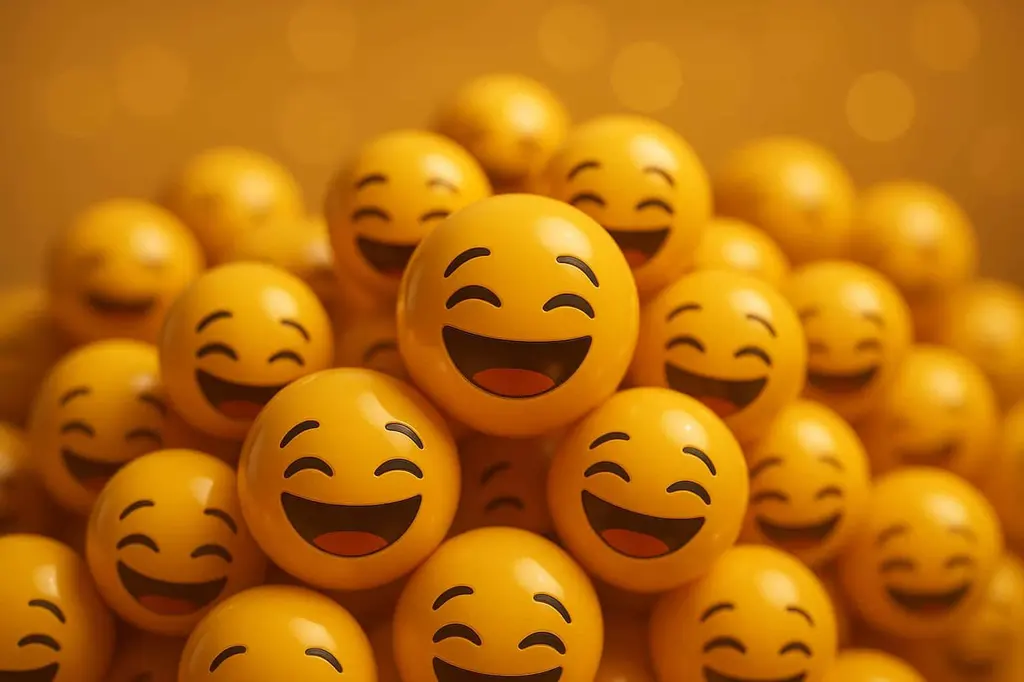 Laughing Emoji Spheres Cluster in Gold