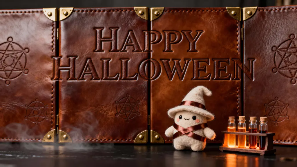 Leather Halloween plaque with alchemist