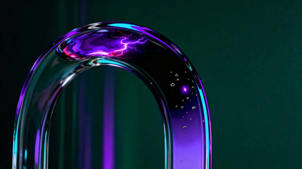 Looping glass arch with violet glow