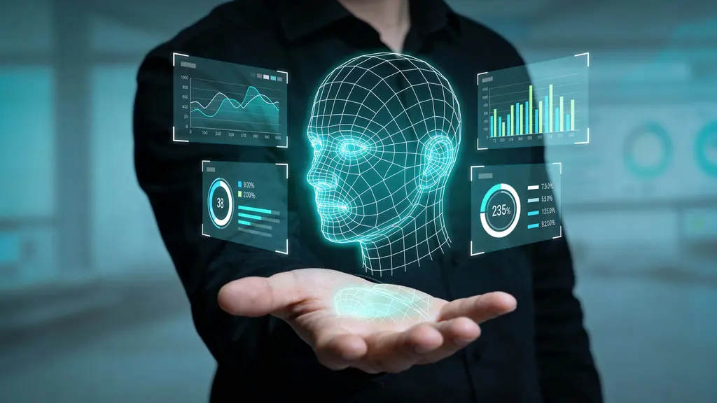 Man with Holographic Wireframe Head