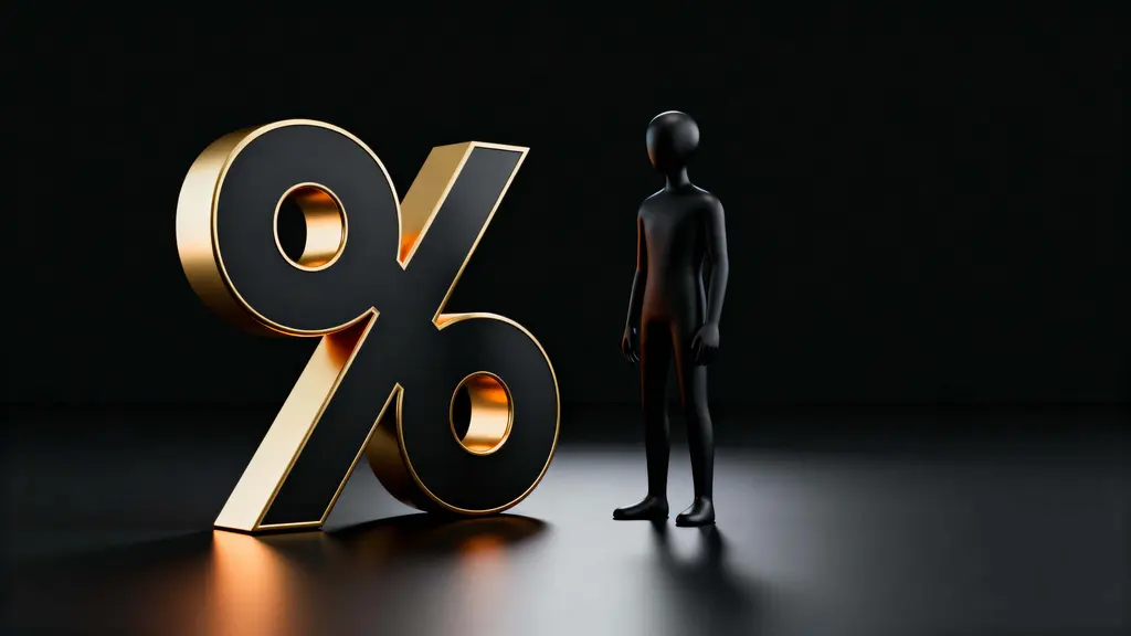 Matte Black Faceless Character Beside Gold Percent