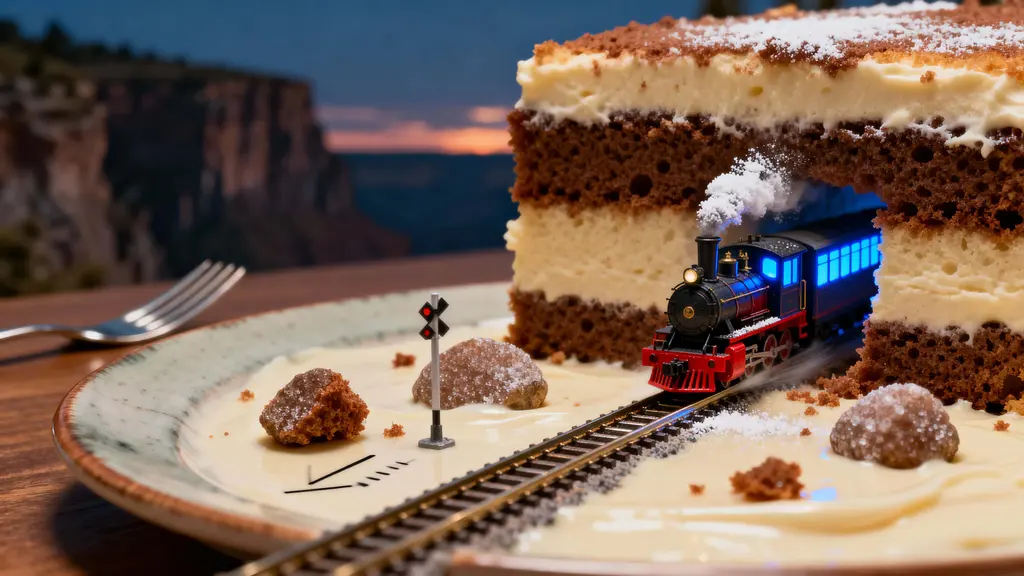 Miniature locomotive through layered cake