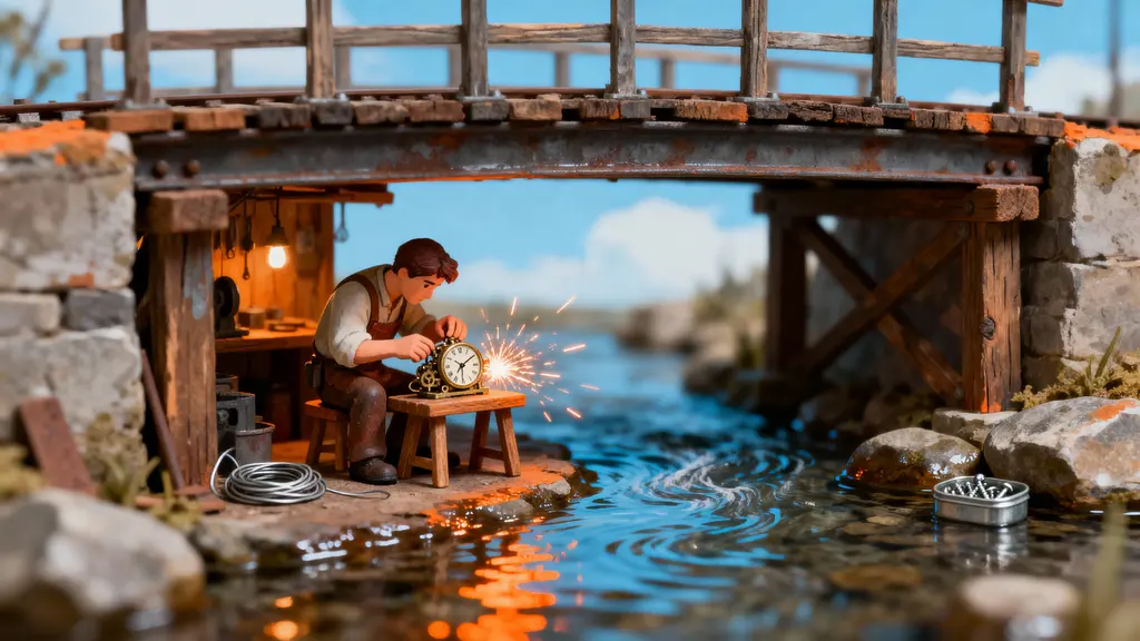 Miniature Repair Shop Under Bridge