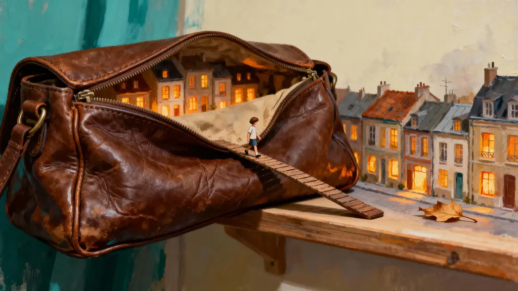 Miniature town inside purse