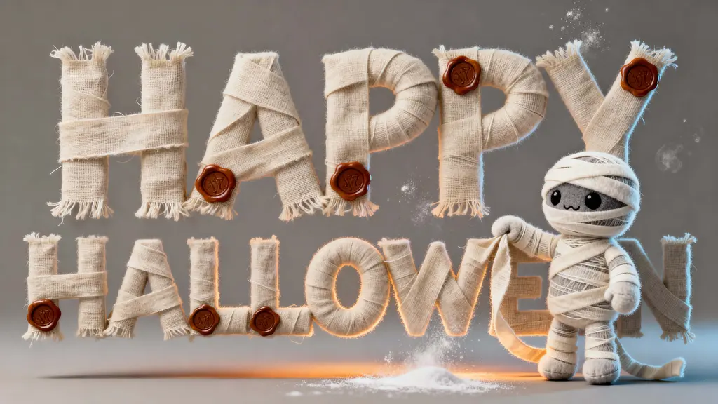 Mummy-Wrapped Halloween Lettering Playful Scene