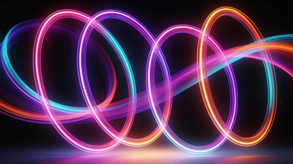 Neon Rings Rotating in Space