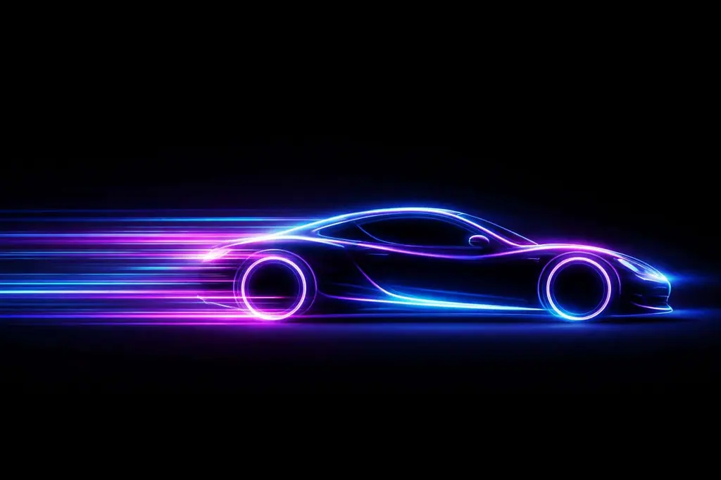 Neon Sports Car Silhouette with Motion Trails Illustration