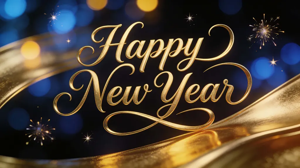 New Year greeting with gold script