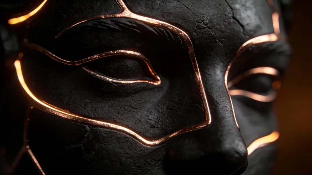 Obsidian Face with Copper Contours