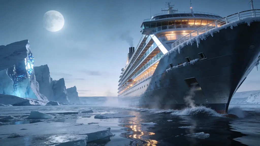 Ocean Liner Navigating Icy Moonlit Passage
