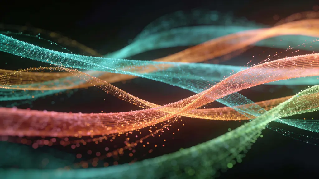 Particle Ribbons in Teal and Amber Flow