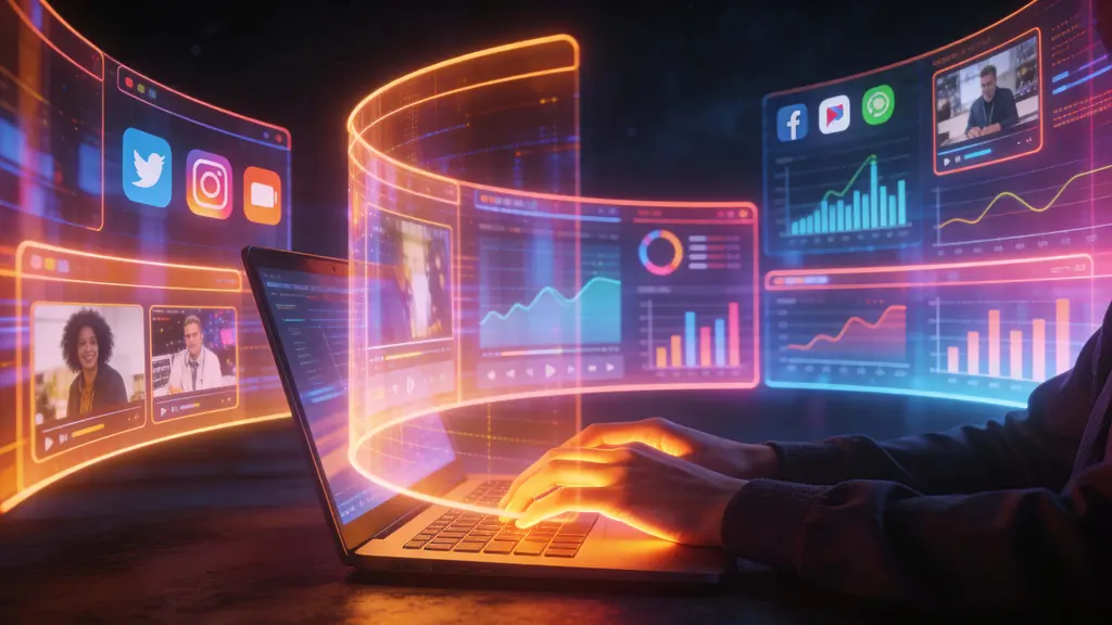 Person with holographic laptop interface