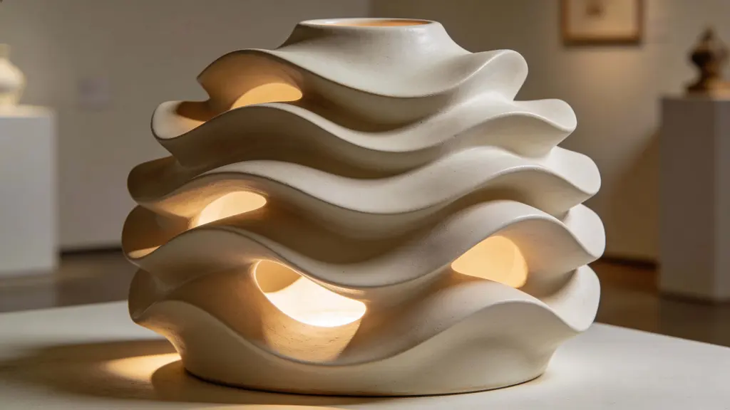 Porcelain-like abstract sculpture with inner glow
