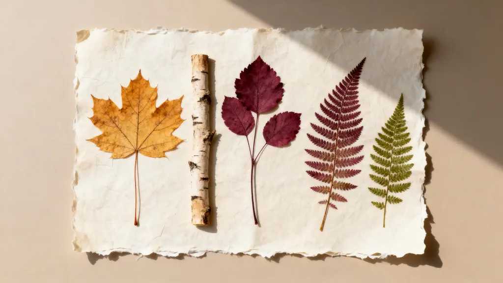 Pressed Leaves on Handmade Paper Still-Life