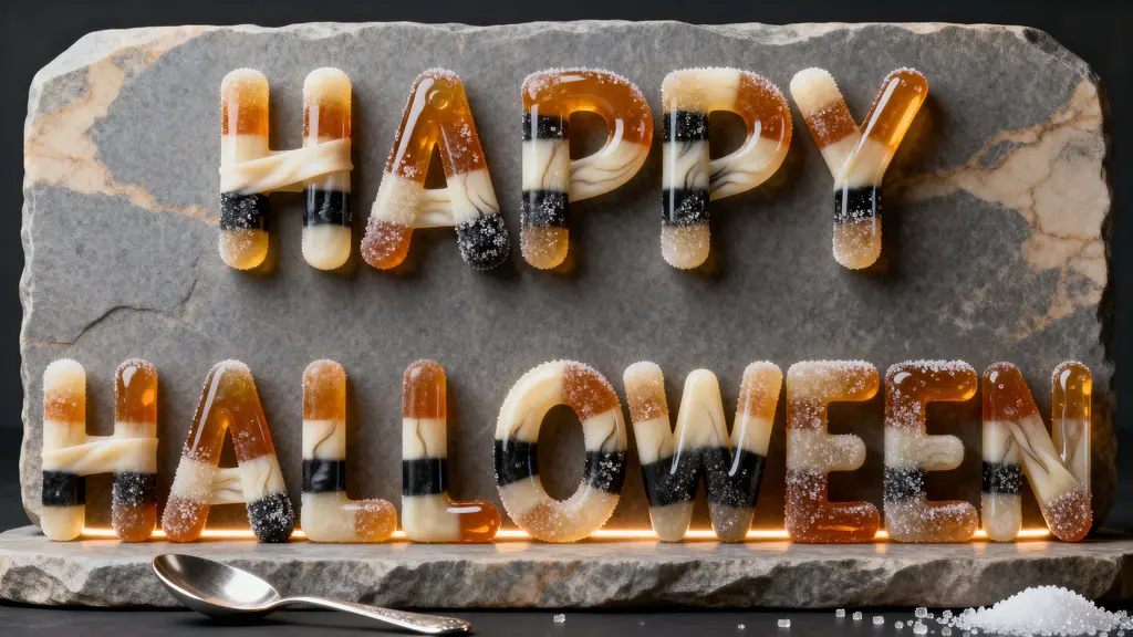 Pulled-Ribbon Candy HAPPY HALLOWEEN Sculpture