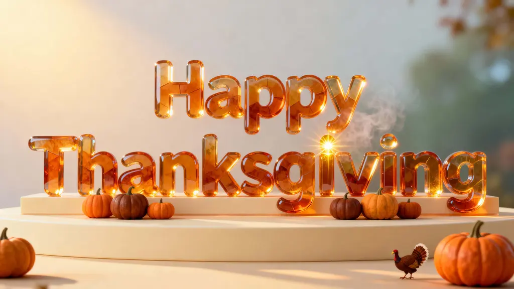 Pumpkin-Orange Glass Thanksgiving Lettering