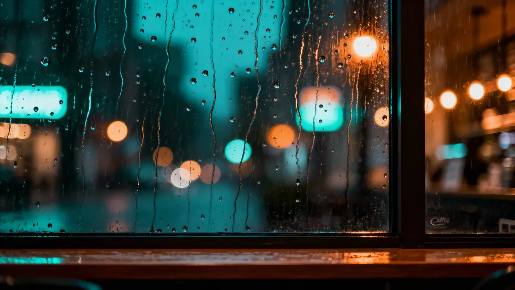 Rainy café window with bokeh