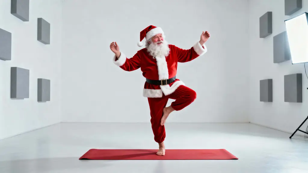 Santa Balancing in Clean Commercial Yoga Scene