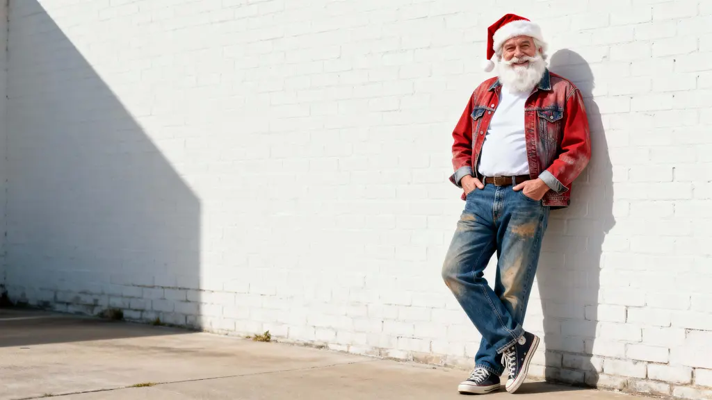Santa Claus in faded red denim