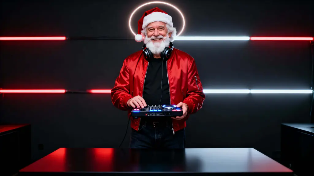 Santa Claus modern DJ in club