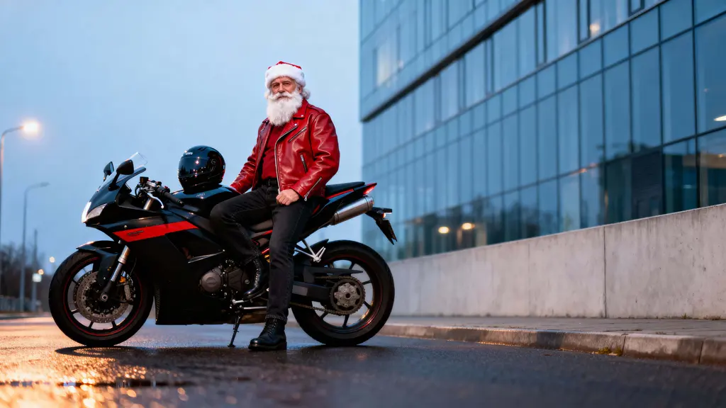 Santa Claus urban motorcyclist portrait