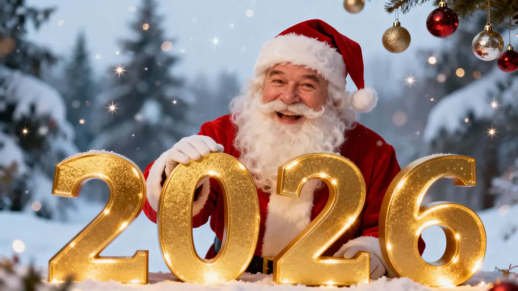 Santa with golden 2026 numbers