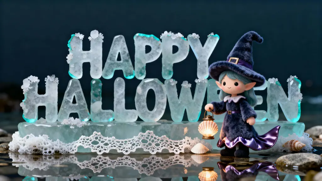 Sea-glass Halloween sculpted letters with witch