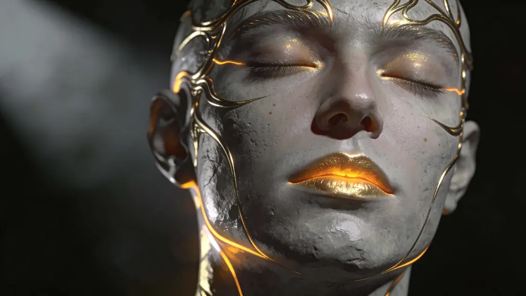 Serene Graphite Face Gold-Glowing Contours