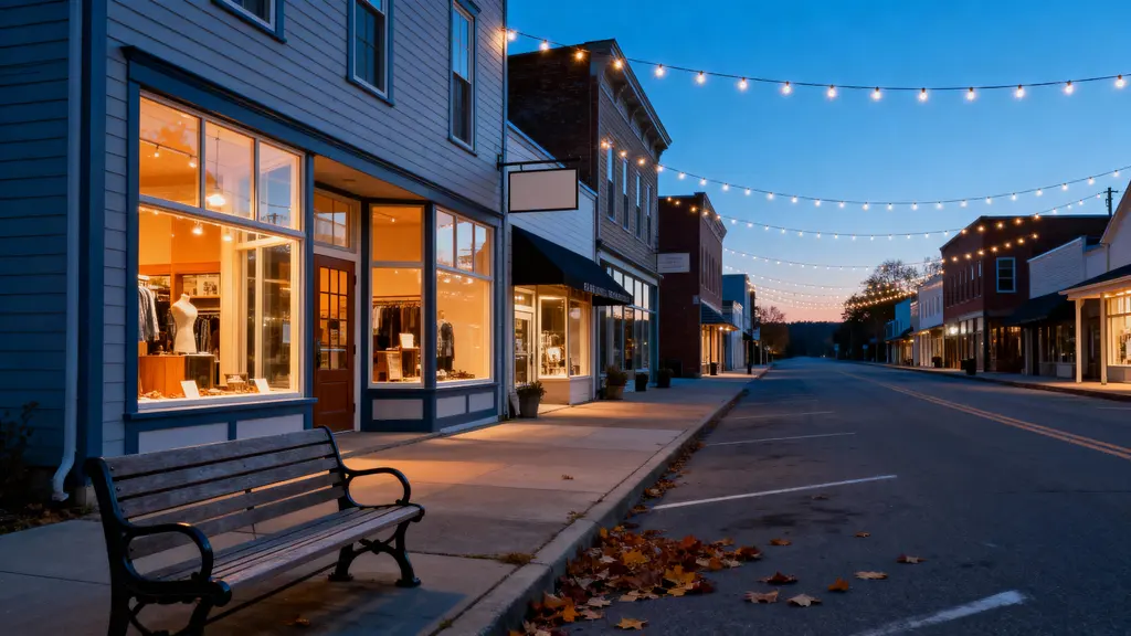 Small-town main street blue hour