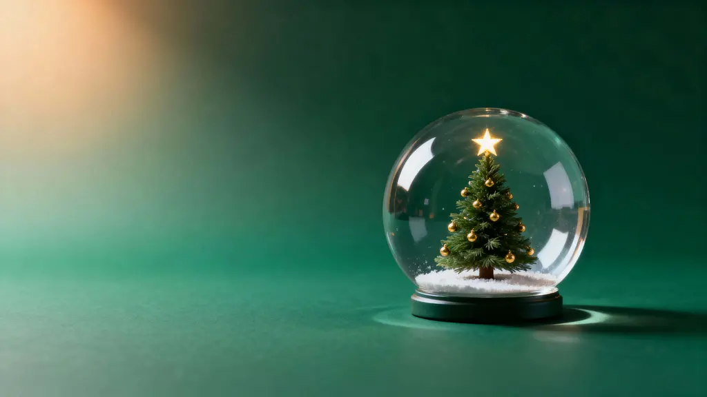 Snow globe on emerald green background