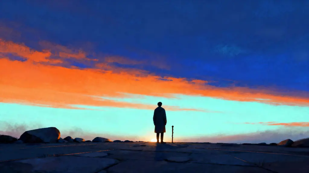 Solitary figure at curved horizon