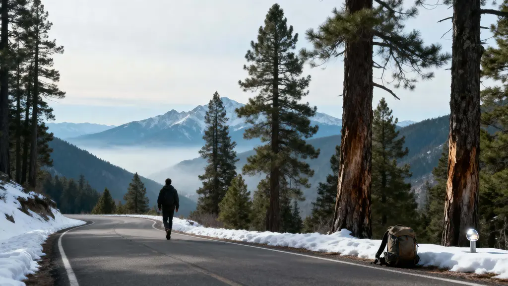 Solo traveler on mountain road