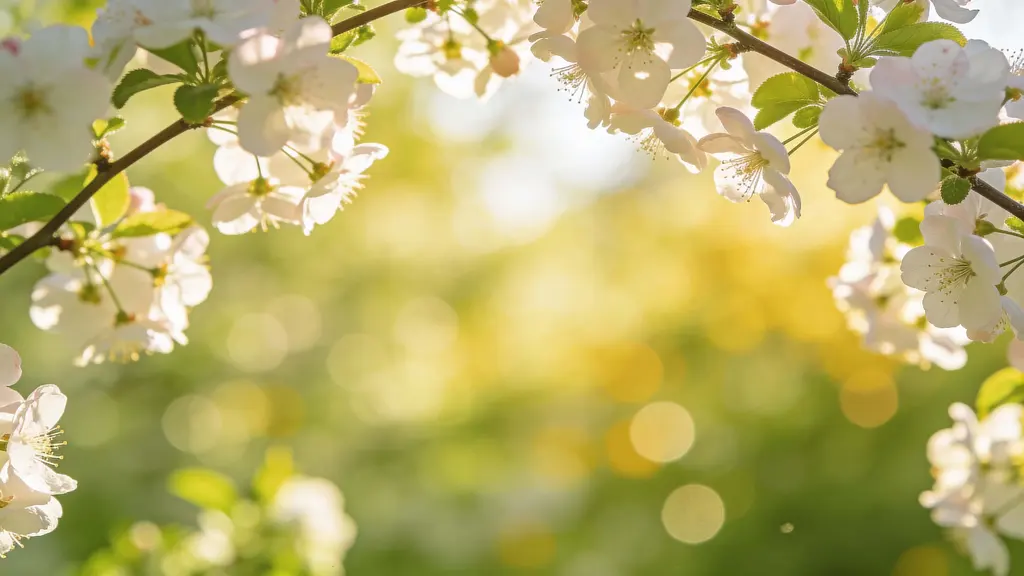 Spring garden background with flowering branches