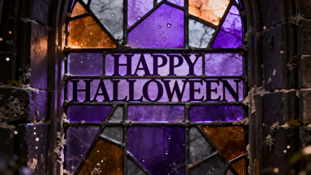 Stained-glass HAPPY HALLOWEEN panel