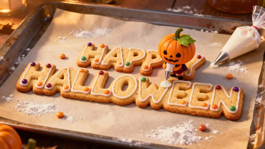 Sugar-cookie Halloween tabletop scene