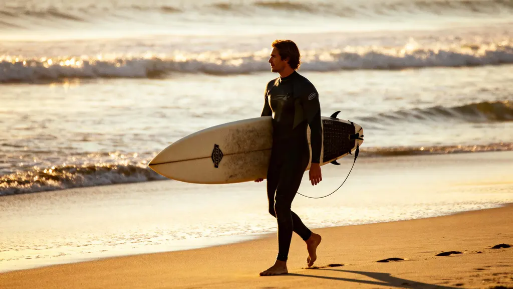 Surfer Walking Along Malibu Beach