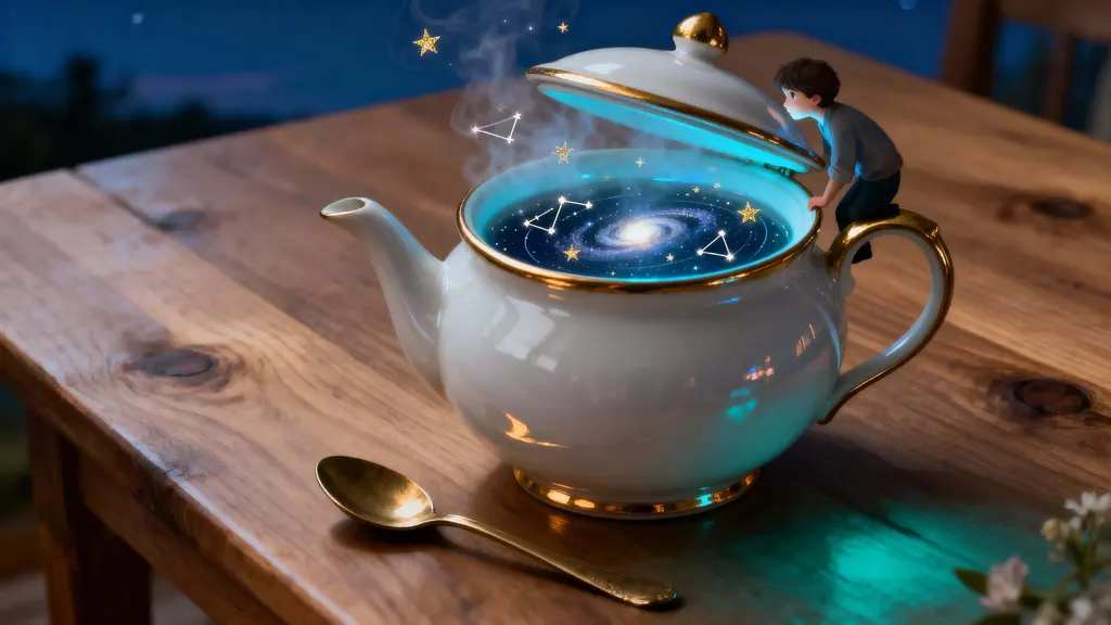 Teapot with Glowing Night Sky