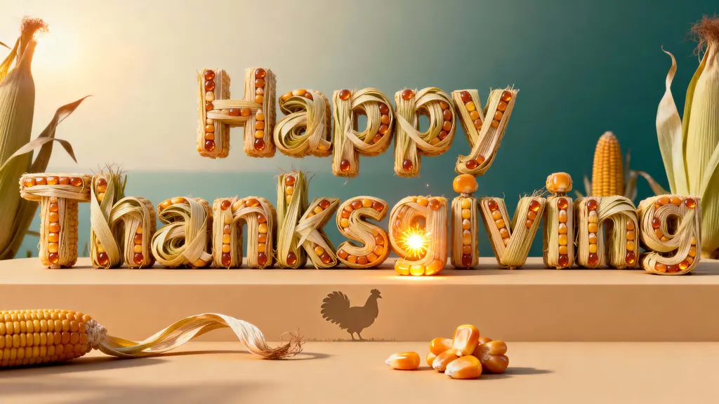 Thanksgiving text sculpted from corn