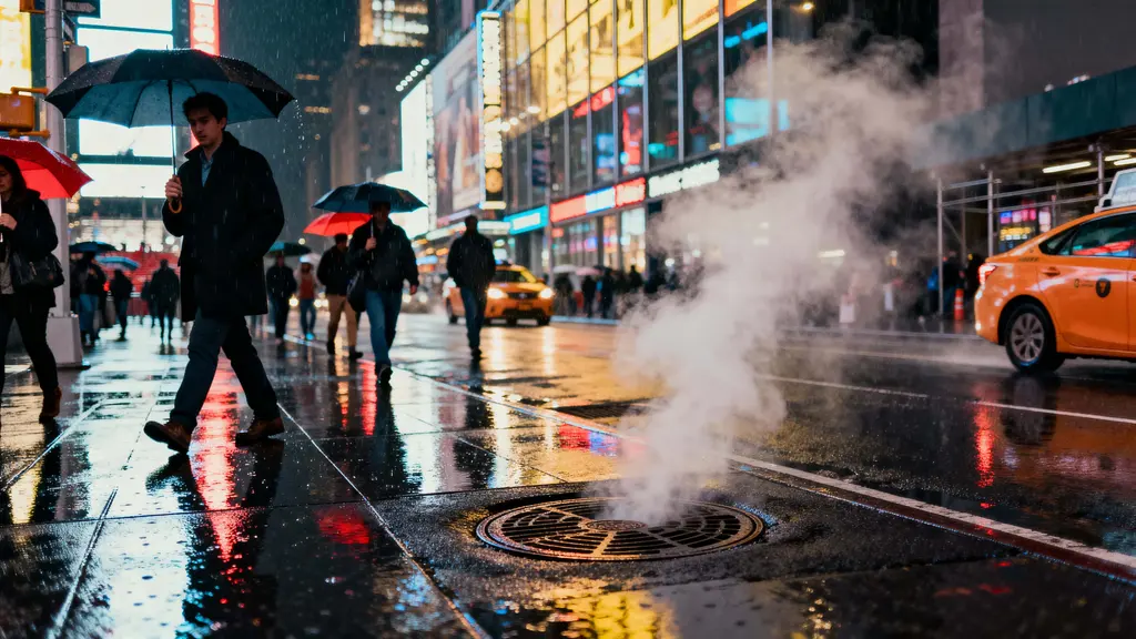 Times Square Rainy Night Street Scene
