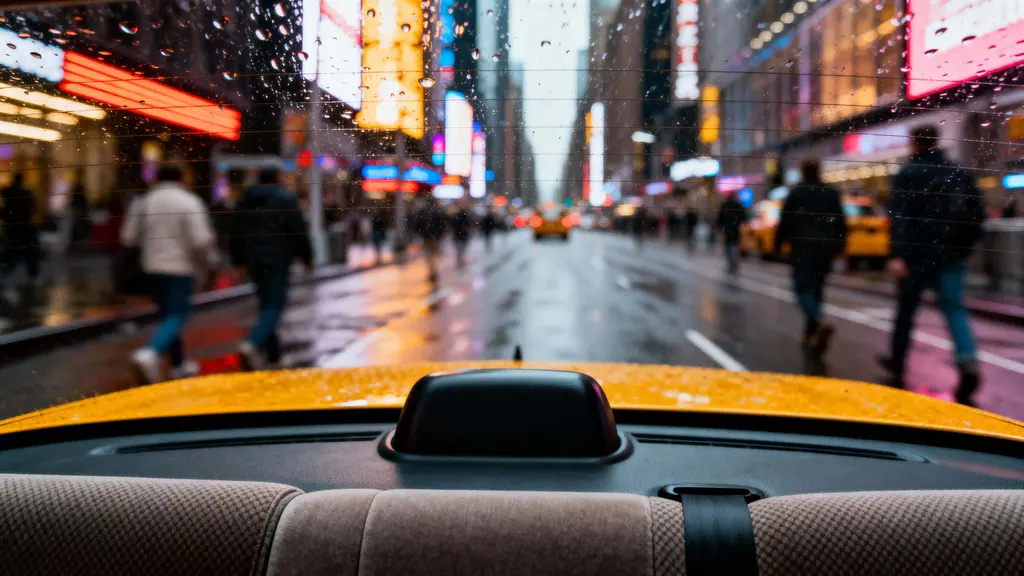 Times Square taxi interior view