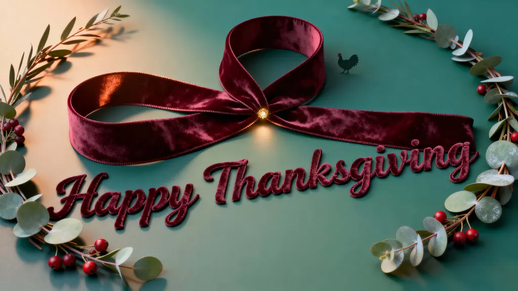 Velvet ribbon Thanksgiving cursive lettering scene