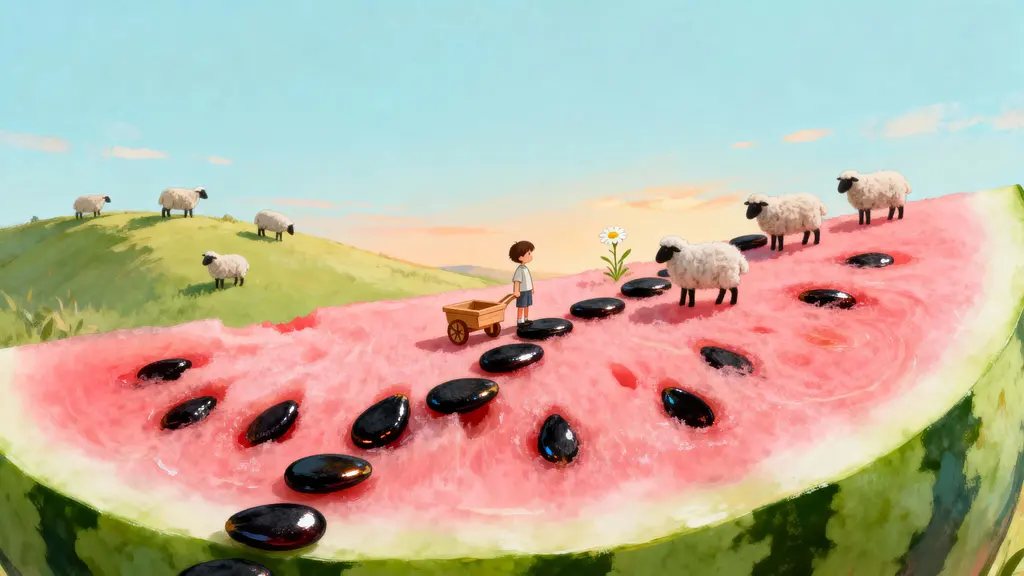 Watermelon slice miniature landscape scene