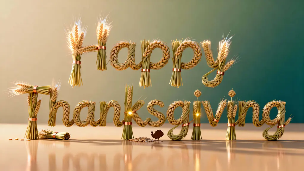 Wheat-Stalk Thanksgiving Lettering Cinematic Scene